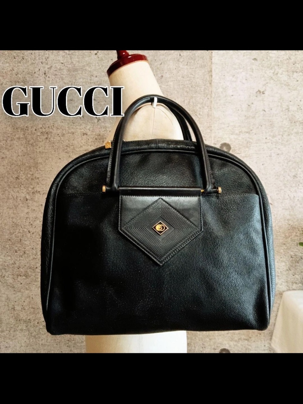 Gucci Black Leather Double-Handle Men’s Briefcase with Gold Hardware